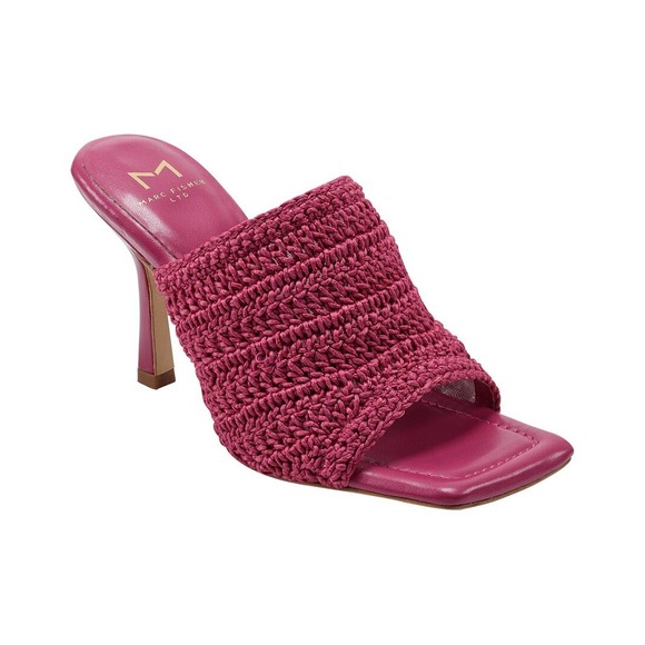 Marc Fisher Dako Heeled Sandals 9M Fuchsia Pink Crochet Square Toe Heeled Mules - Picture 2 of 8